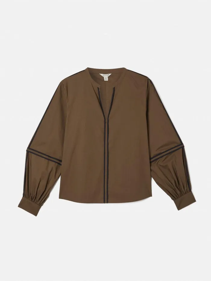 Jigsaw Contrast Tape Detail Top Brown Women Shirts and Tops
