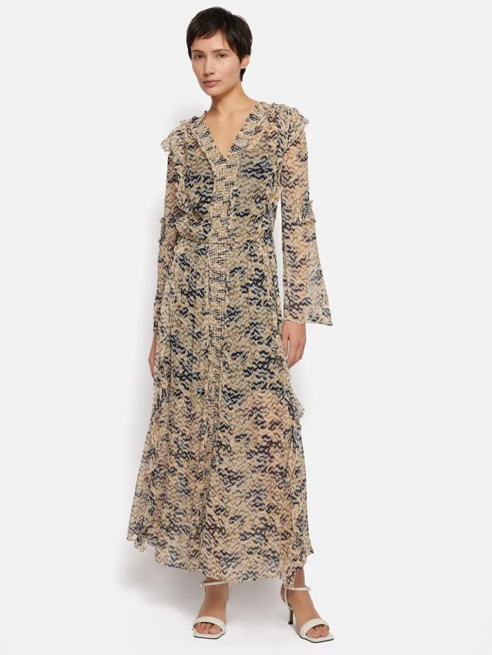 Jigsaw Coral Scape Crinkle Maxi Dress Monochrome Women Dresses and Jumpsuits
