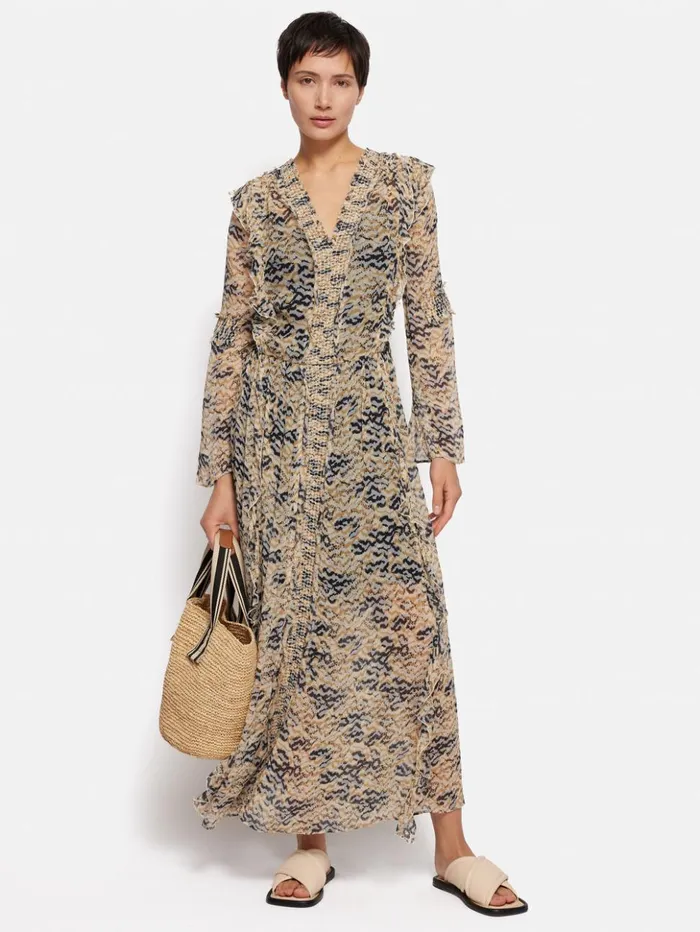 Jigsaw Coral Scape Crinkle Maxi Dress Monochrome Women Dresses and Jumpsuits