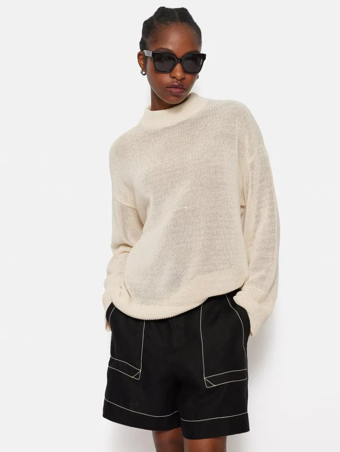 Jigsaw Corded Cotton Blend Jumper Cream Women Shirts and Tops