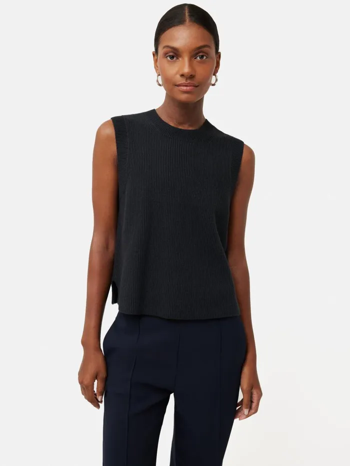 Jigsaw Cotton Blend Crew Tank Black Women Knitwear and Cashmere