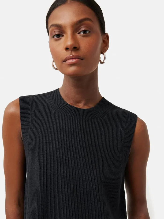 Jigsaw Cotton Blend Crew Tank Black Women Knitwear and Cashmere