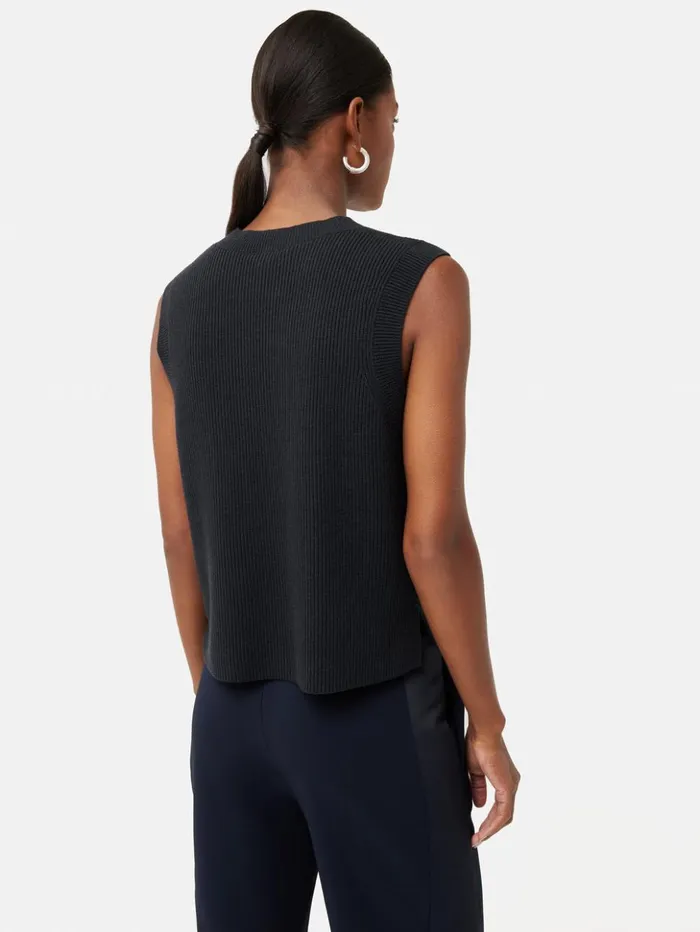 Jigsaw Cotton Blend Crew Tank Black Women Knitwear and Cashmere