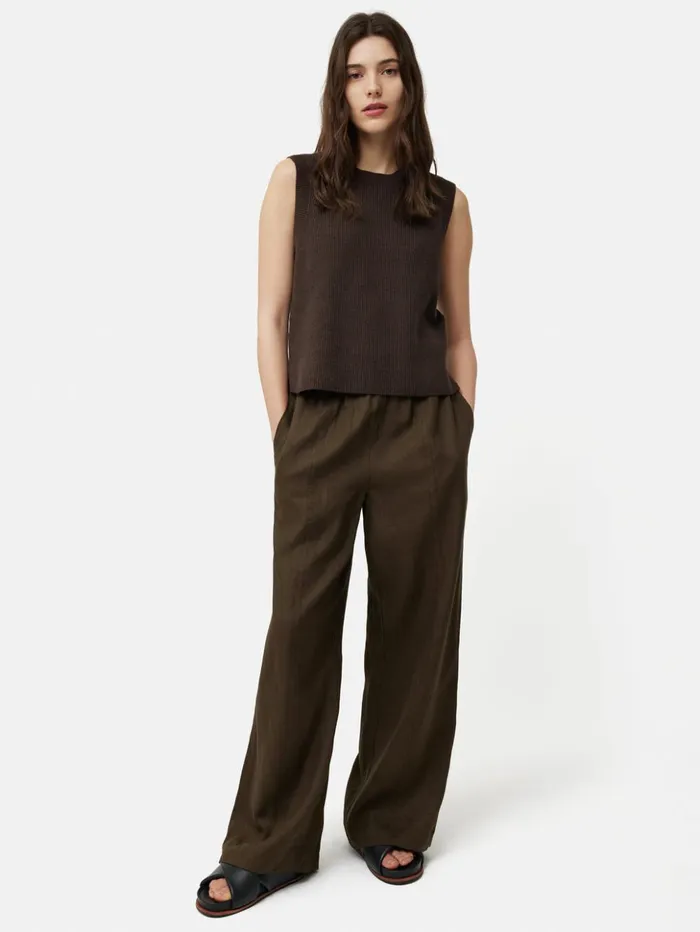 Jigsaw Cotton Blend Crew Tank Brown Women Knitwear and Cashmere