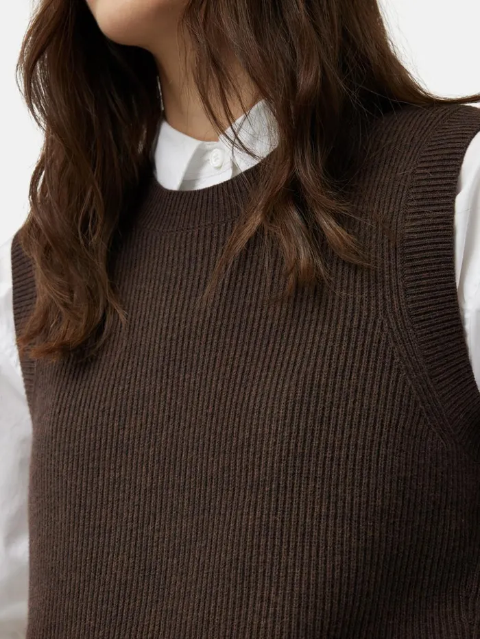 Jigsaw Cotton Blend Crew Tank Brown Women Knitwear and Cashmere
