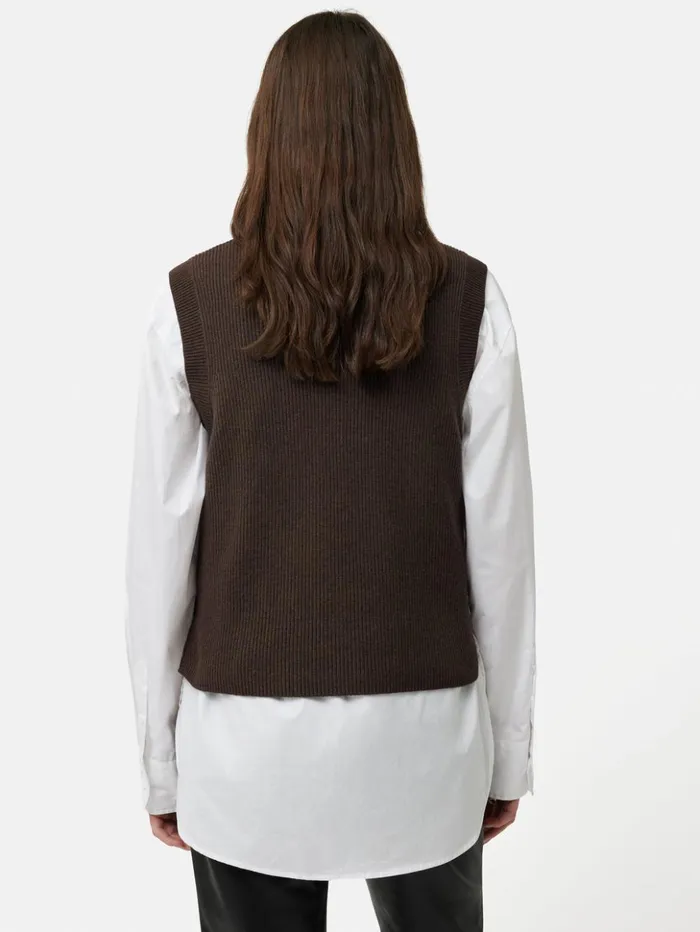 Jigsaw Cotton Blend Crew Tank Brown Women Knitwear and Cashmere