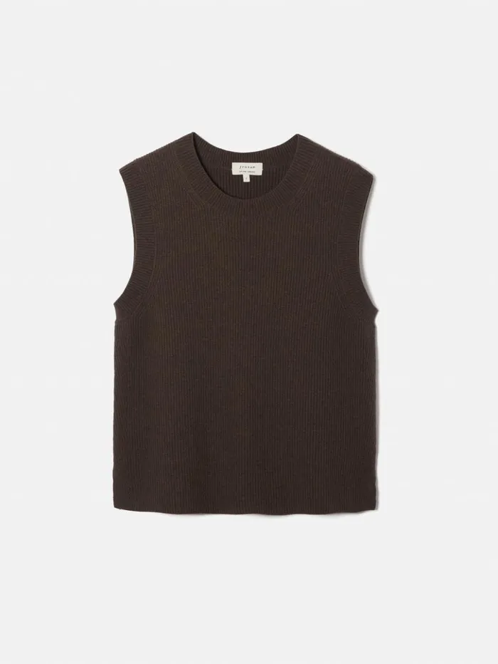 Jigsaw Cotton Blend Crew Tank Brown Women Knitwear and Cashmere