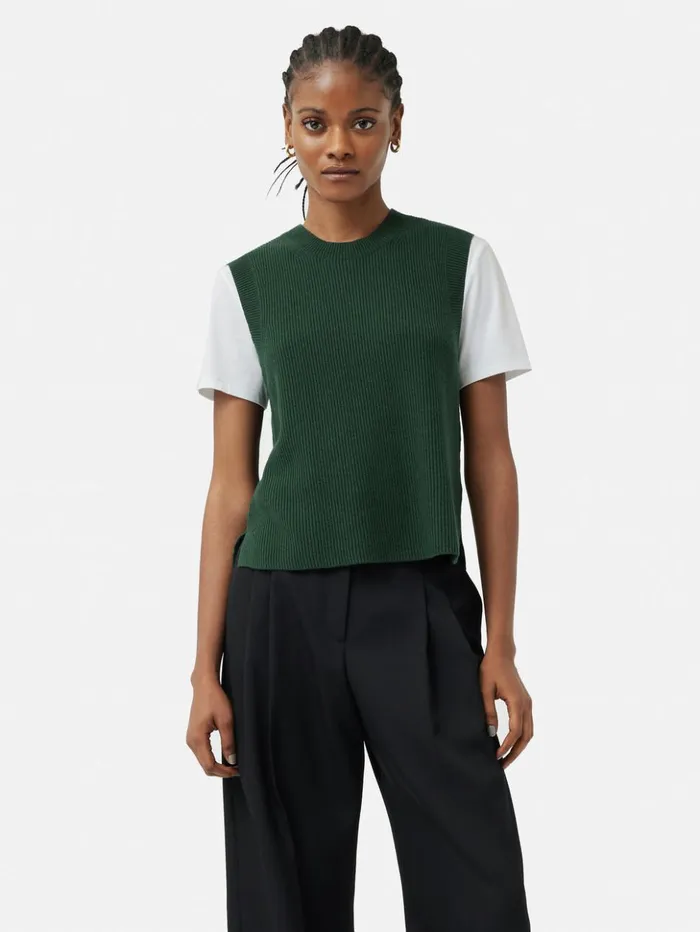 Jigsaw Cotton Blend Crew Tank Forest Green Women Knitwear and Cashmere