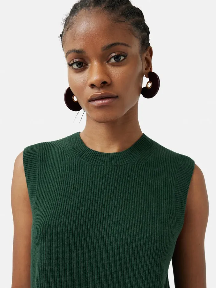 Jigsaw Cotton Blend Crew Tank Forest Green Women Knitwear and Cashmere