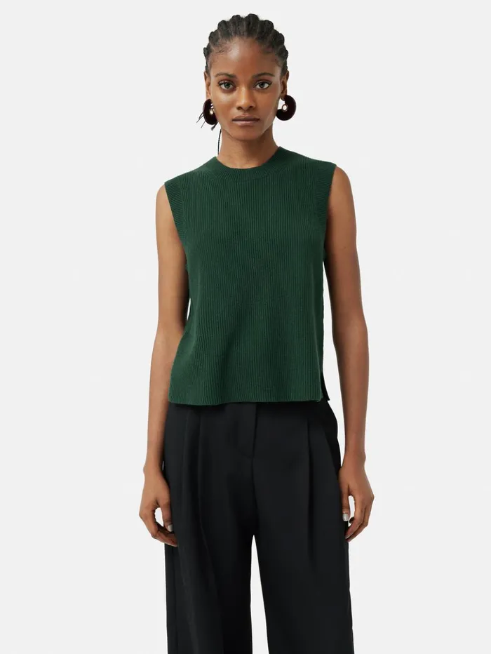 Jigsaw Cotton Blend Crew Tank Forest Green Women Knitwear and Cashmere