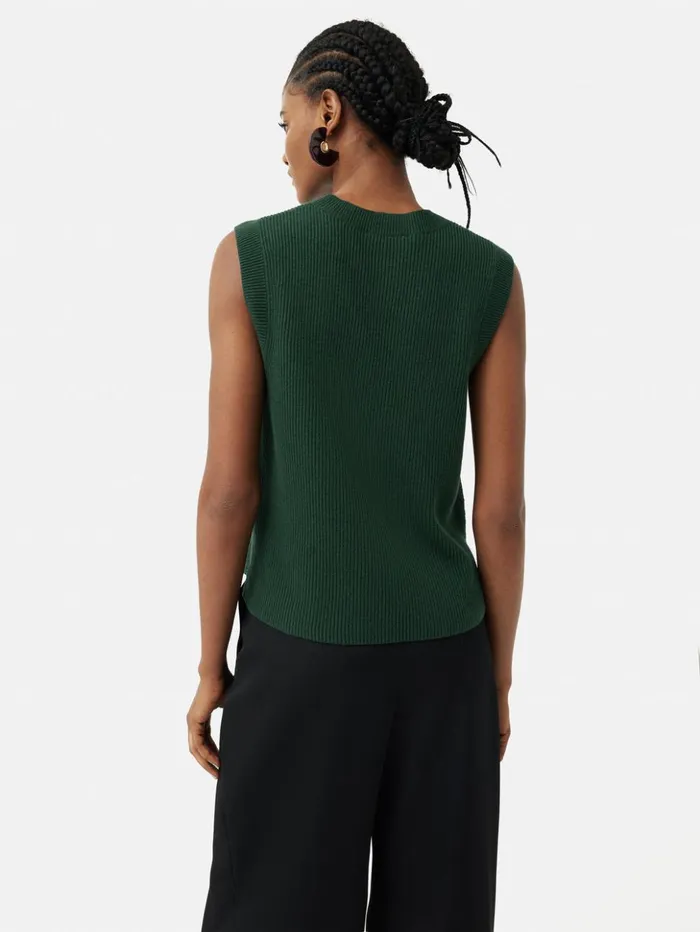Jigsaw Cotton Blend Crew Tank Forest Green Women Knitwear and Cashmere