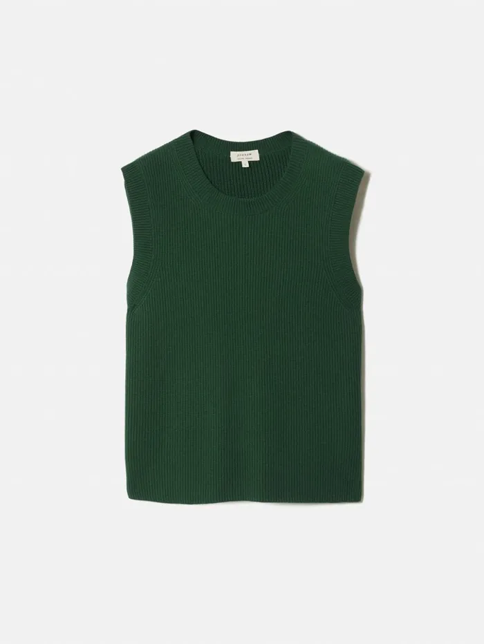 Jigsaw Cotton Blend Crew Tank Forest Green Women Knitwear and Cashmere