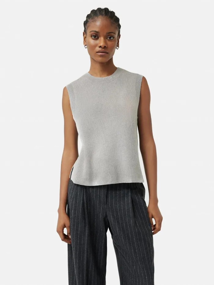 Jigsaw Cotton Blend Crew Tank Grey Women Knitwear and Cashmere