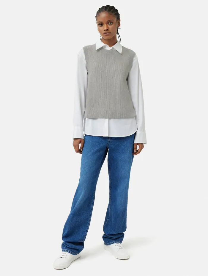 Jigsaw Cotton Blend Crew Tank Grey Women Knitwear and Cashmere