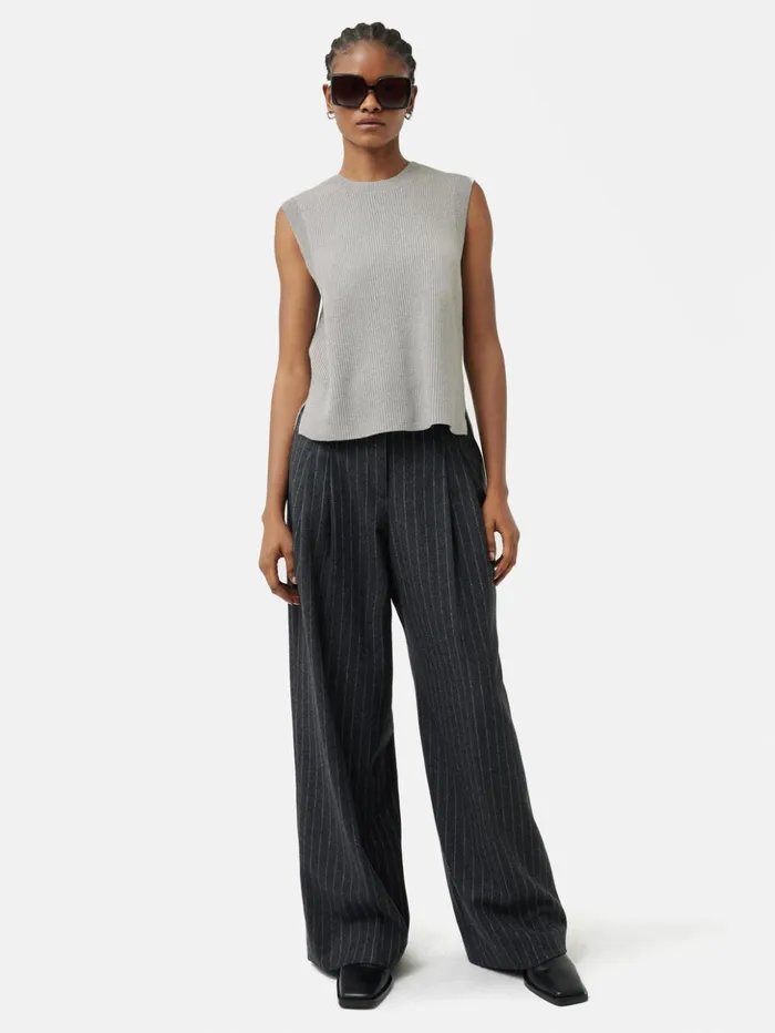 Jigsaw Cotton Blend Crew Tank Grey Women Knitwear and Cashmere