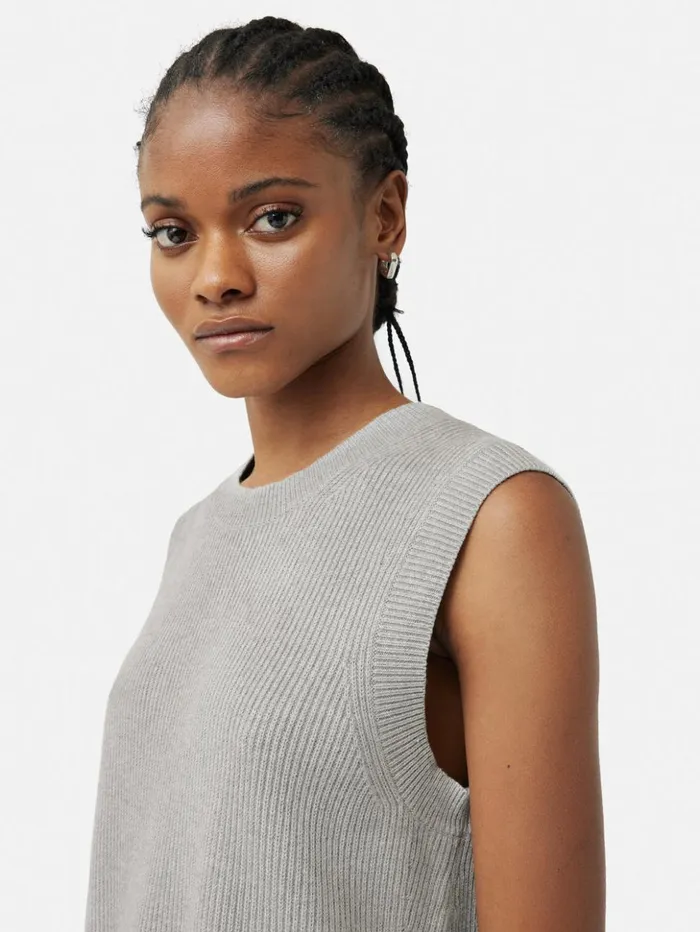 Jigsaw Cotton Blend Crew Tank Grey Women Knitwear and Cashmere