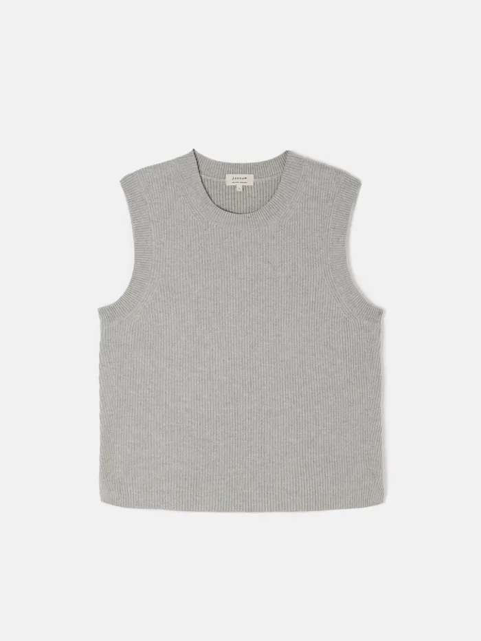 Jigsaw Cotton Blend Crew Tank Grey Women Knitwear and Cashmere