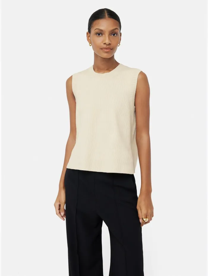 Jigsaw Cotton Blend Crew Tank Ivory Women Knitwear and Cashmere