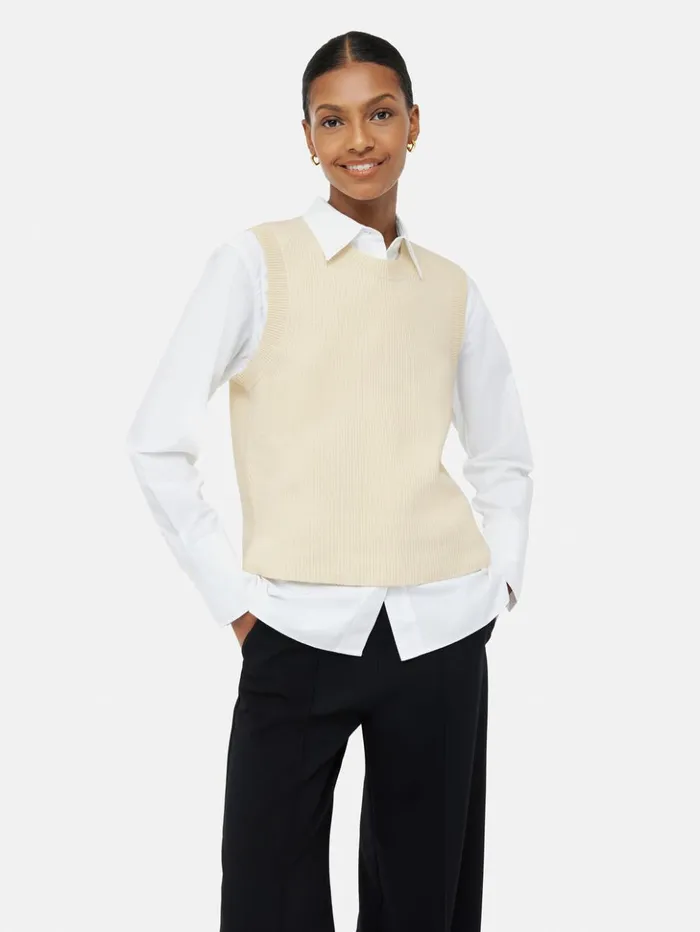 Jigsaw Cotton Blend Crew Tank Ivory Women Knitwear and Cashmere