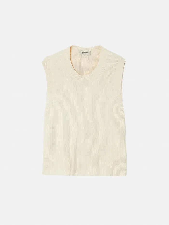 Jigsaw Cotton Blend Crew Tank Ivory Women Knitwear and Cashmere