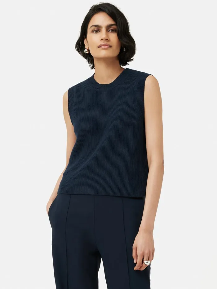 Jigsaw Cotton Blend Crew Tank Navy Women Knitwear and Cashmere