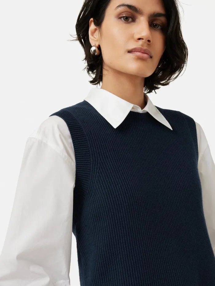 Jigsaw Cotton Blend Crew Tank Navy Women Knitwear and Cashmere