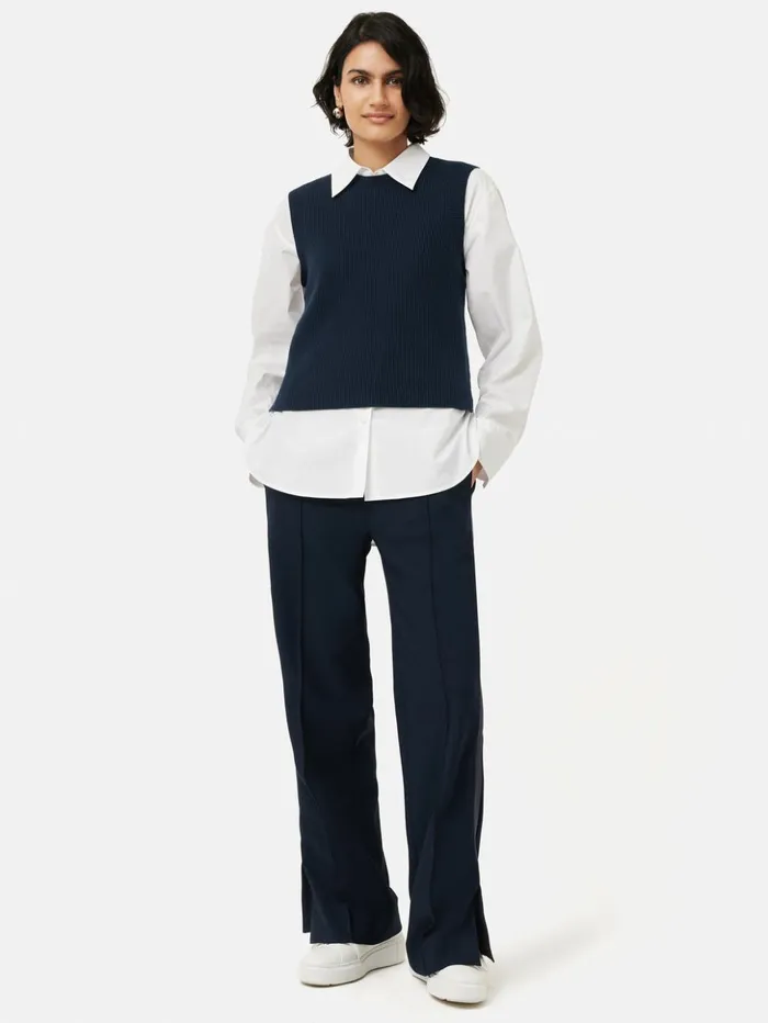 Jigsaw Cotton Blend Crew Tank Navy Women Knitwear and Cashmere
