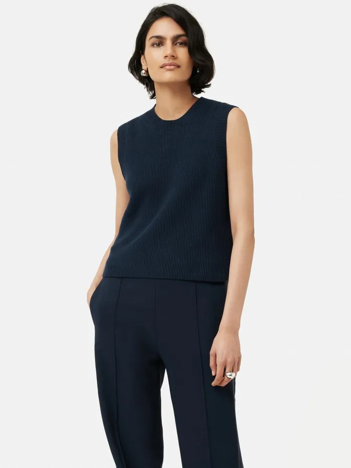Jigsaw Cotton Blend Crew Tank Navy Women Knitwear and Cashmere