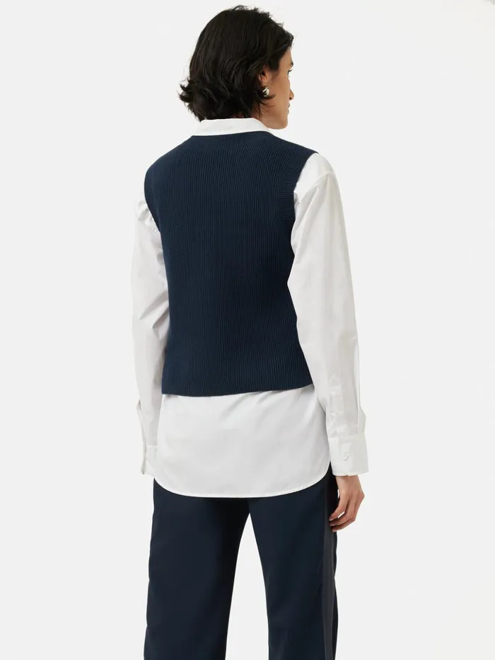 Jigsaw Cotton Blend Crew Tank Navy Women Knitwear and Cashmere