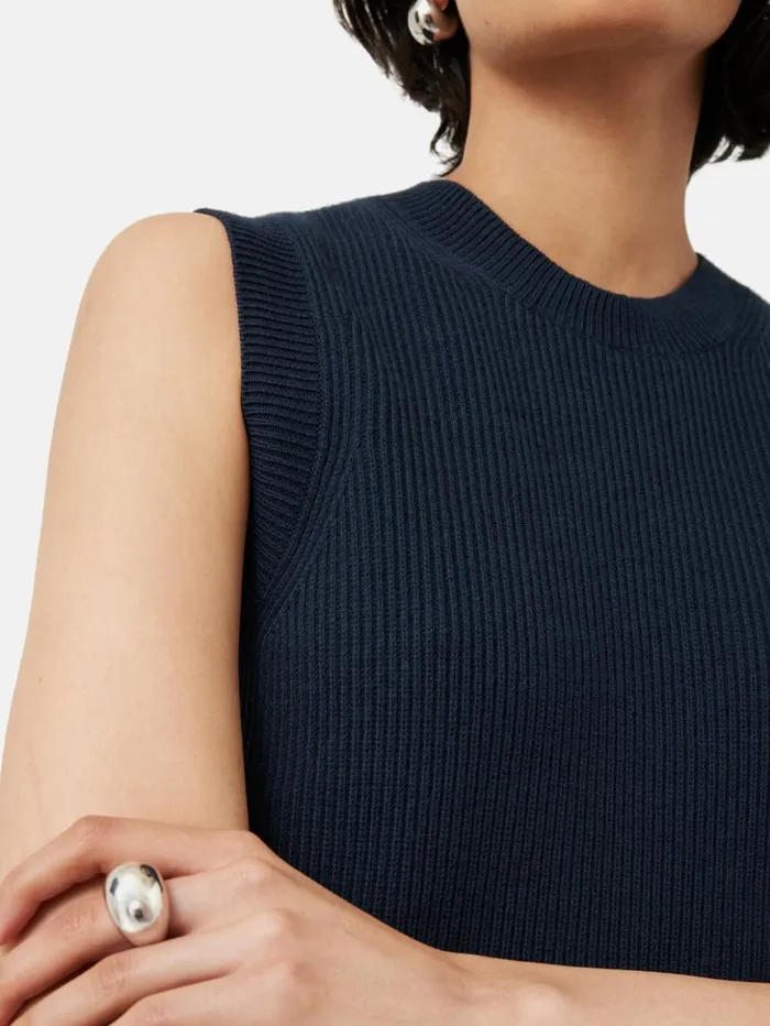 Jigsaw Cotton Blend Crew Tank Navy Women Knitwear and Cashmere