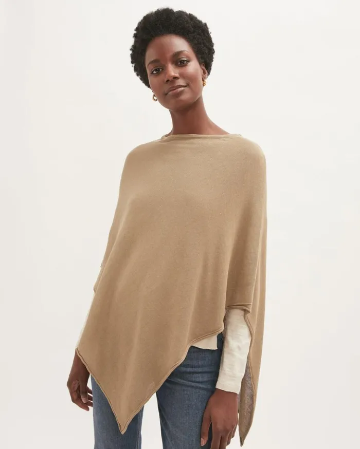 Jigsaw Cotton Blend Knitted Poncho Beige Women Knitwear and Cashmere