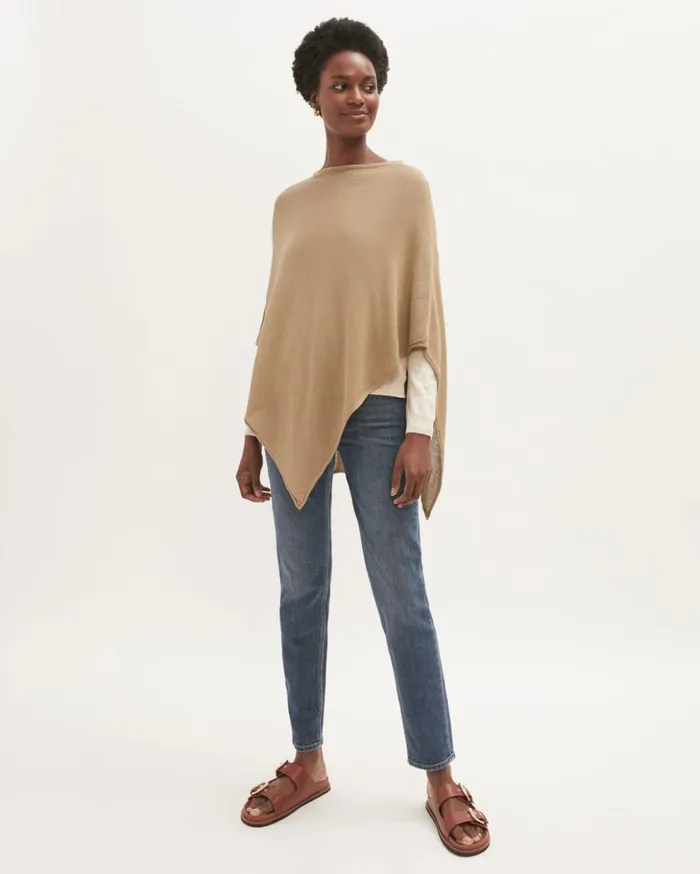Jigsaw Cotton Blend Knitted Poncho Beige Women Knitwear and Cashmere