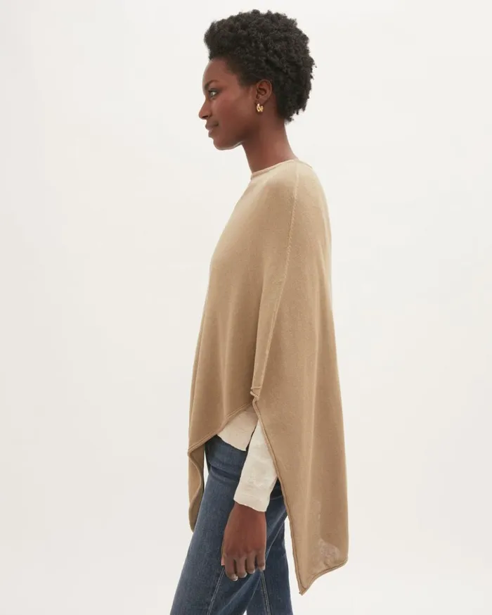 Jigsaw Cotton Blend Knitted Poncho Beige Women Knitwear and Cashmere