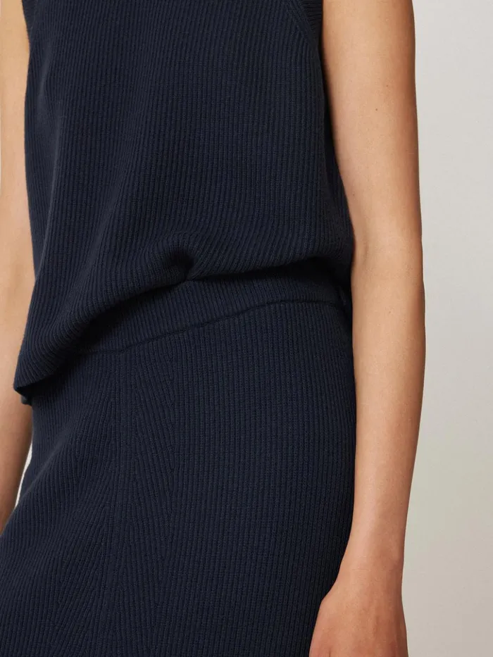 Jigsaw Cotton Blend Knitted Skirt Navy Women Knitwear and Cashmere