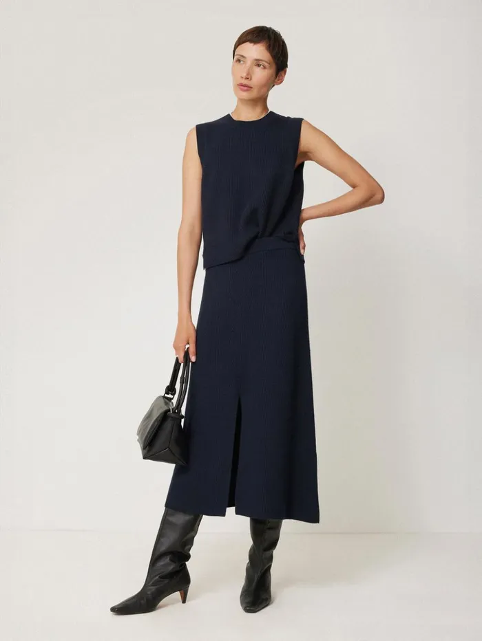 Jigsaw Cotton Blend Knitted Skirt Navy Women Knitwear and Cashmere