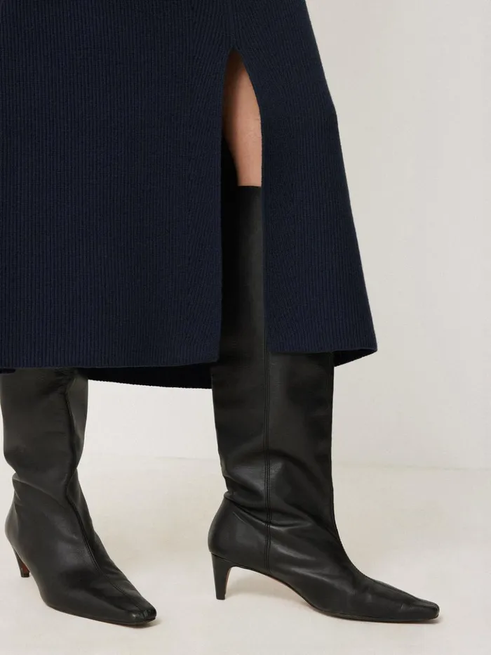 Jigsaw Cotton Blend Knitted Skirt Navy Women Knitwear and Cashmere