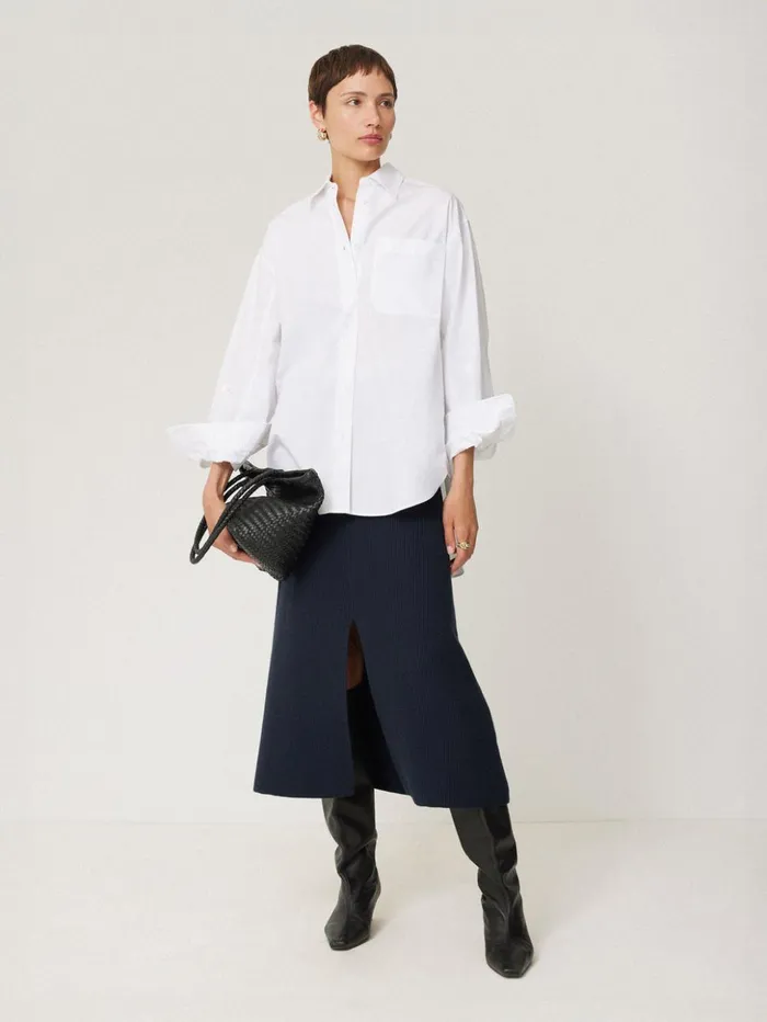 Jigsaw Cotton Blend Knitted Skirt Navy Women Knitwear and Cashmere