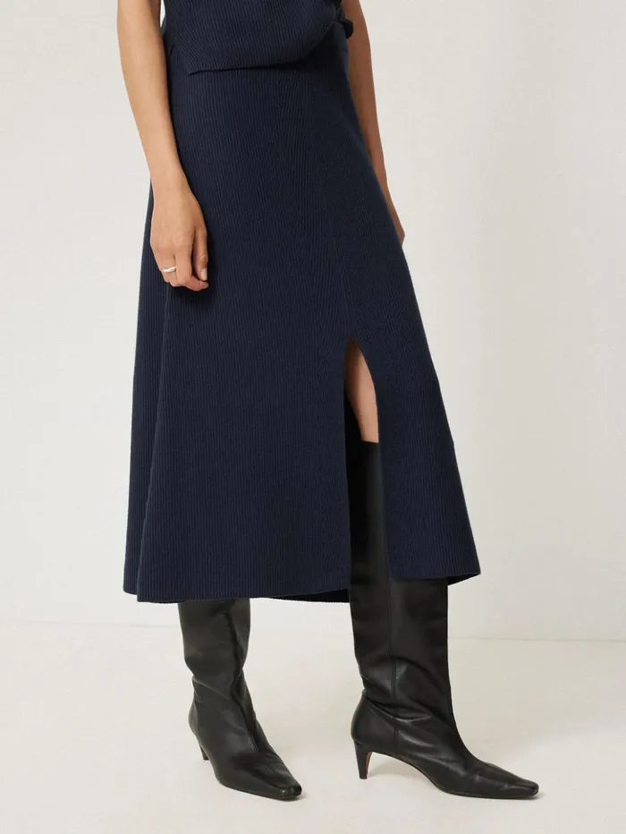 Jigsaw Cotton Blend Knitted Skirt Navy Women Skirts