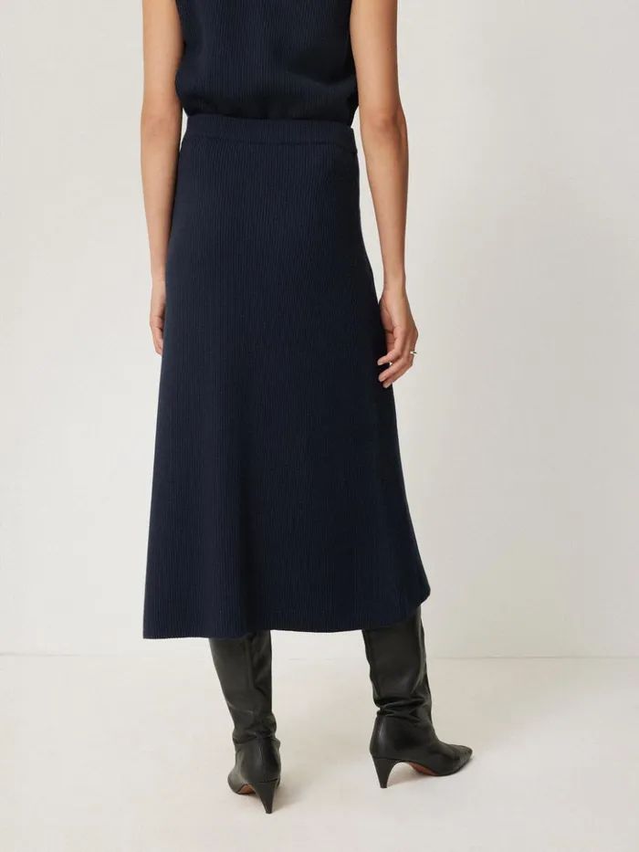 Jigsaw Cotton Blend Knitted Skirt Navy Women Skirts