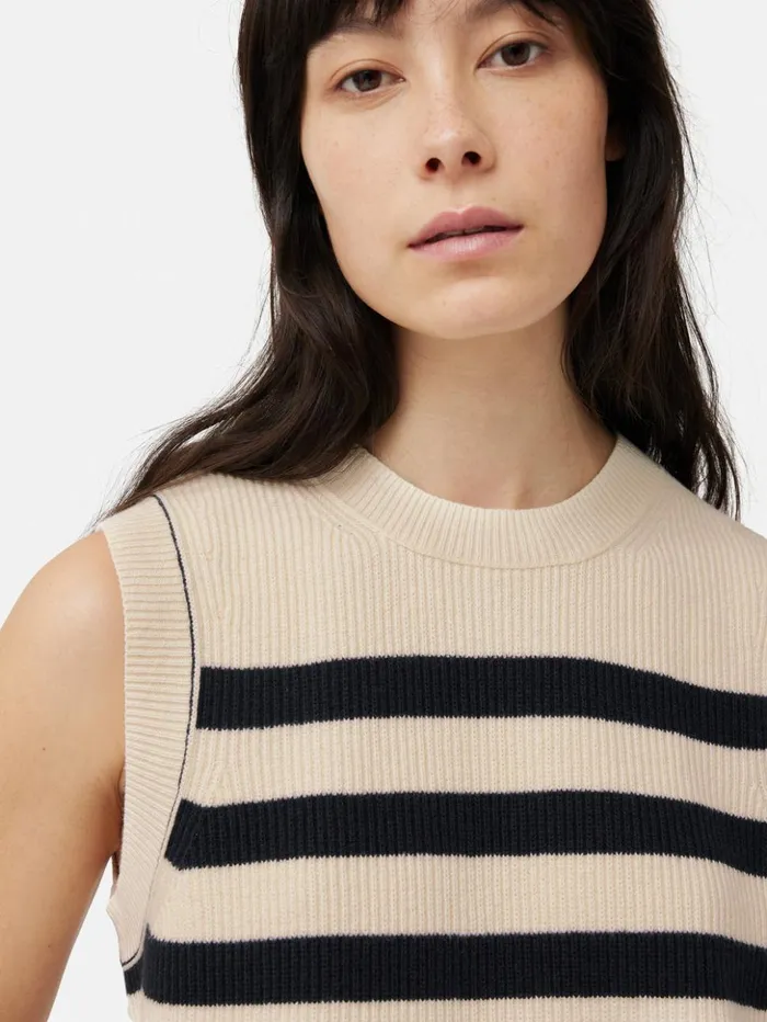Jigsaw Cotton Blend Stripe Crew Tank Navy Women Knitwear and Cashmere