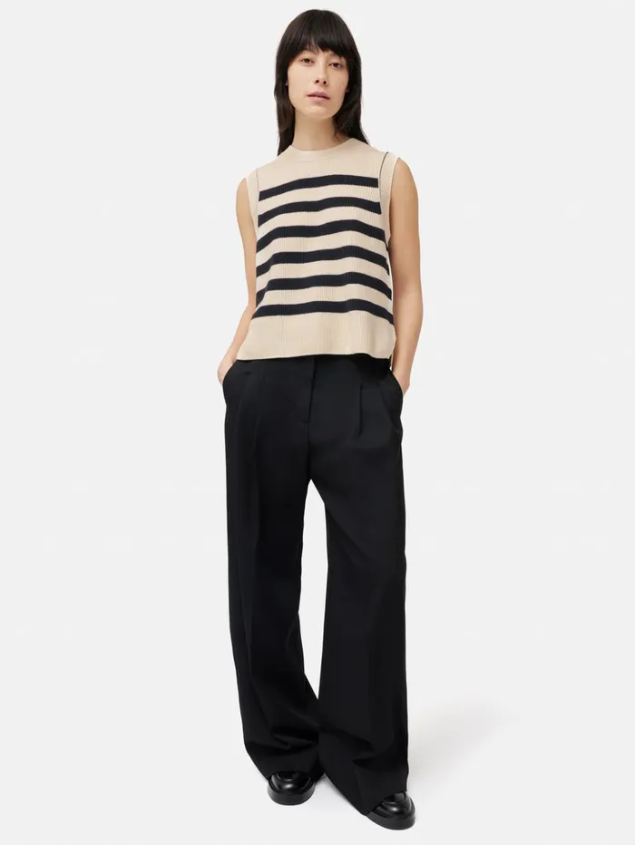 Jigsaw Cotton Blend Stripe Crew Tank Navy Women Knitwear and Cashmere