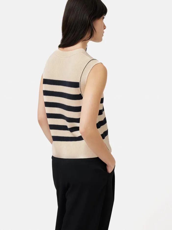 Jigsaw Cotton Blend Stripe Crew Tank Navy Women Knitwear and Cashmere