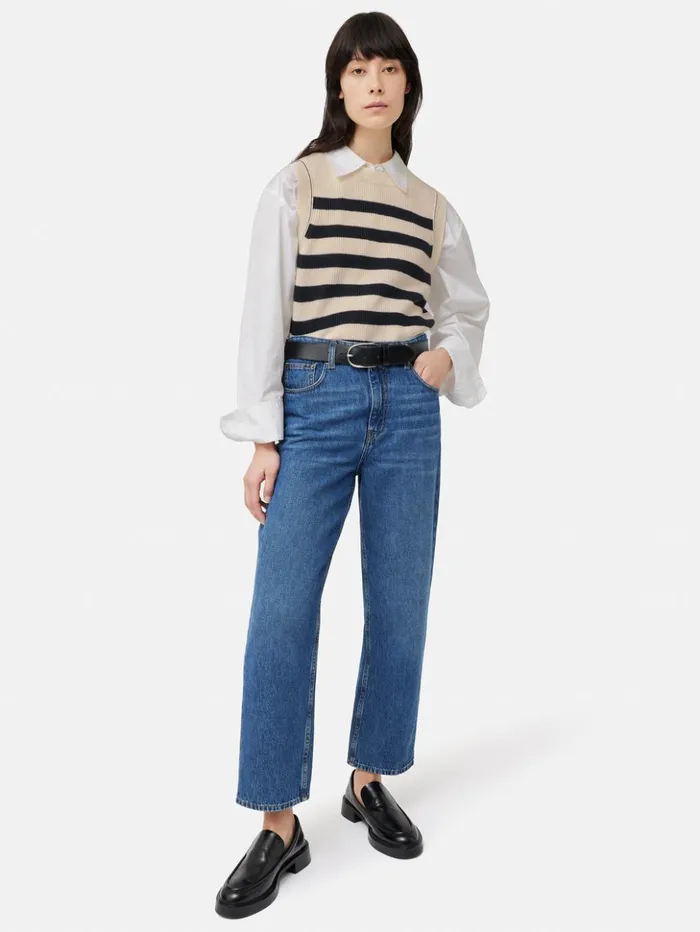 Jigsaw Cotton Blend Stripe Crew Tank Navy Women Knitwear and Cashmere