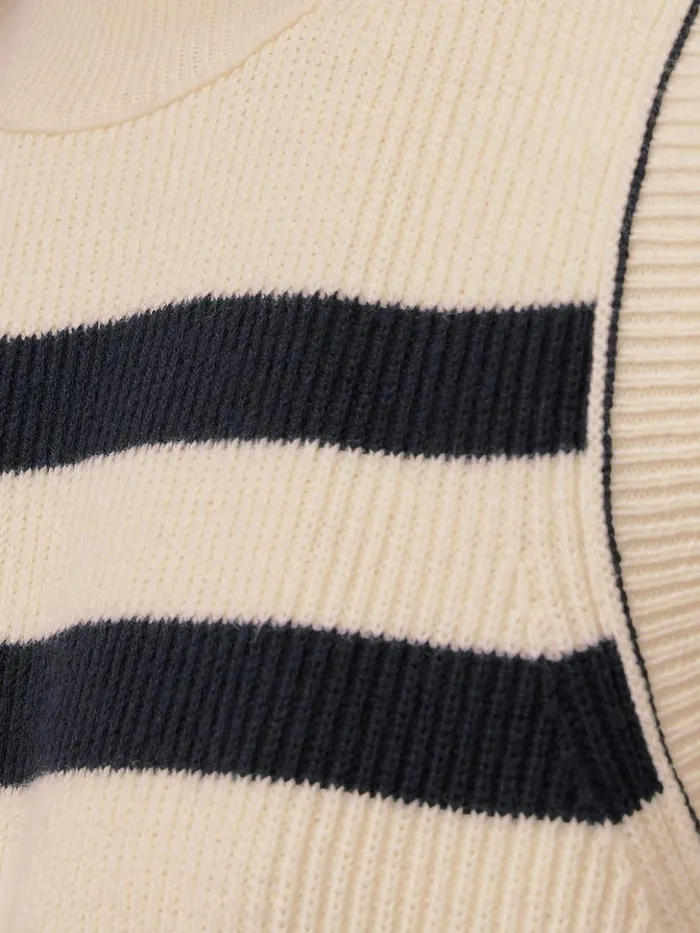 Jigsaw Cotton Blend Stripe Crew Tank Navy Women Knitwear and Cashmere