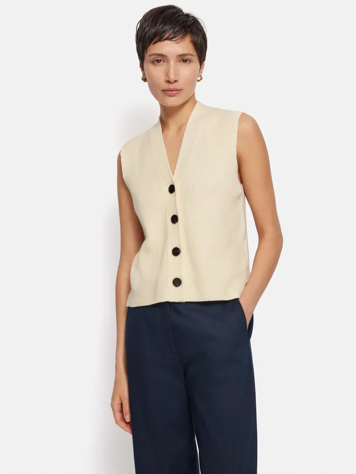 Jigsaw Cotton Blend Waistcoat Ivory Women Knitwear and Cashmere