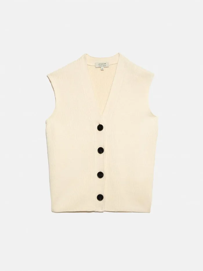 Jigsaw Cotton Blend Waistcoat Ivory Women Knitwear and Cashmere