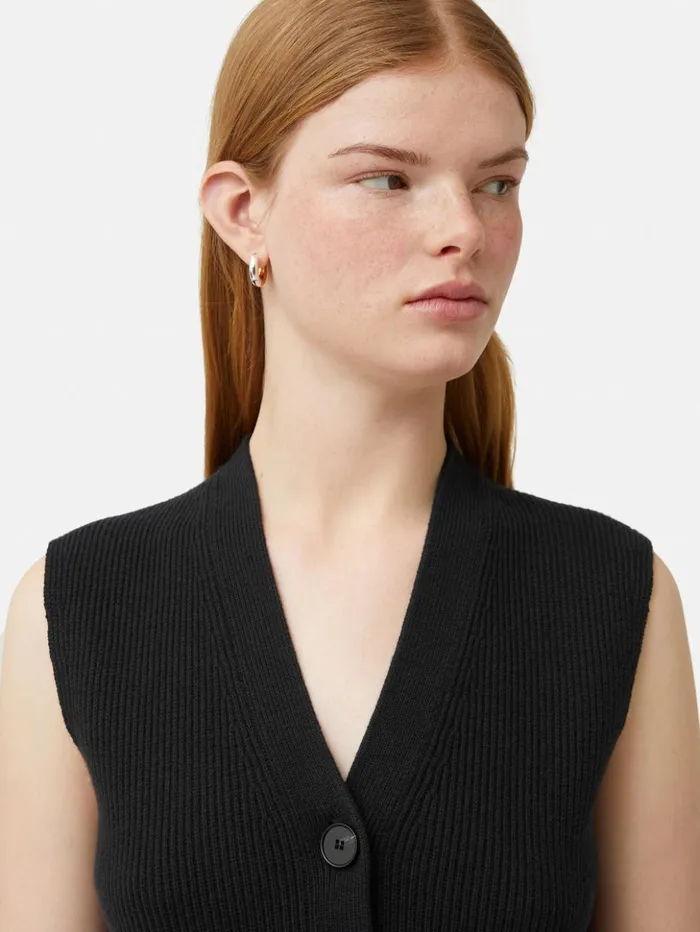 Jigsaw Cotton Blend Waistcoat Washed Black Women Knitwear and Cashmere