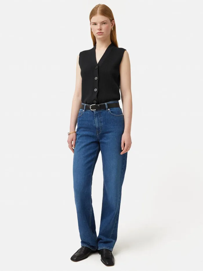 Jigsaw Cotton Blend Waistcoat Washed Black Women Knitwear and Cashmere