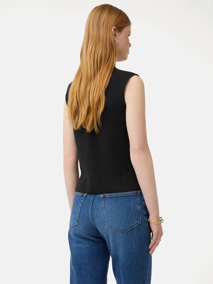 Jigsaw Cotton Blend Waistcoat Washed Black Women Knitwear and Cashmere