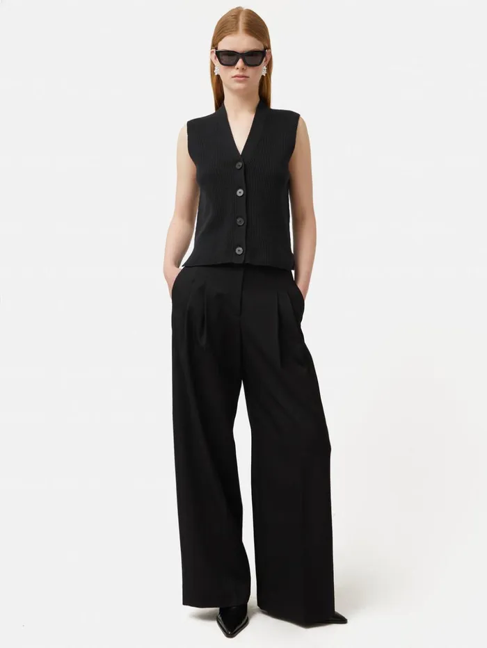 Jigsaw Cotton Blend Waistcoat Washed Black Women Knitwear and Cashmere